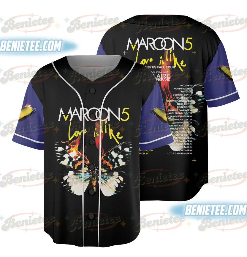 Vintage Maroon 5 Baseball Jersey, Maroon 5 M5LV Residency Tour Baseball Jersey
