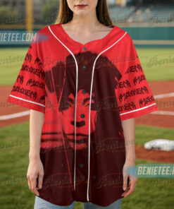 Alternative view of Mayhem Gothic Award Design TShirt, Mayhem Inner Label, Mayhem Red Baseball Jersey, Mayhem Award Ceremony, Little Monster Gift