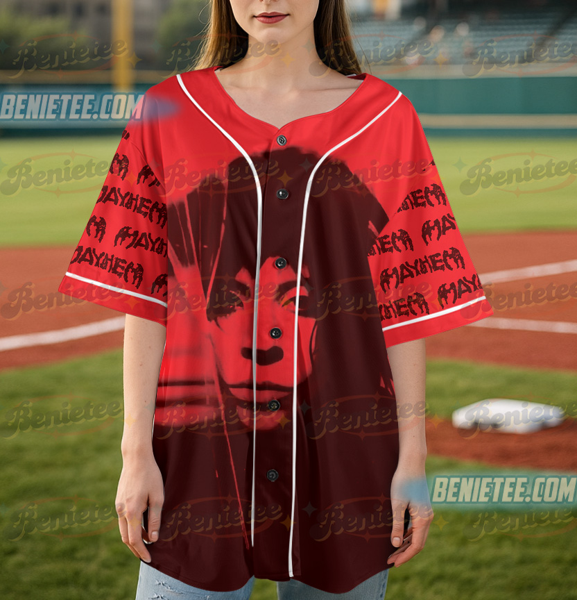 Mayhem Gothic Award Design TShirt, Mayhem Inner Label, Mayhem Red Baseball Jersey, Mayhem Award Ceremony, Little Monster Gift - Image 2