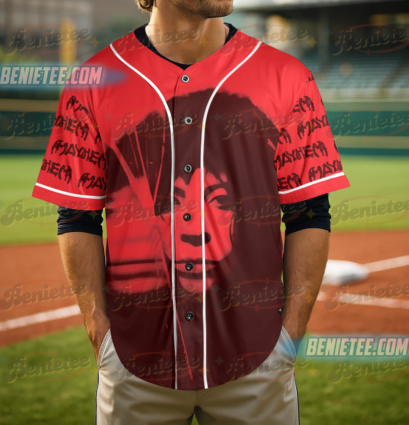 Mayhem Gothic Award Design TShirt, Mayhem Inner Label, Mayhem Red Baseball Jersey, Mayhem Award Ceremony, Little Monster Gift - Image 3