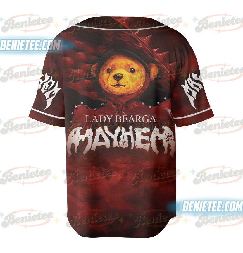 Lady Gaga “Mayhem” Bear Jersey, Red Latex Look from Abracadabra Music Video, Mayhem Ball Concert Tour Shirt - Image 3