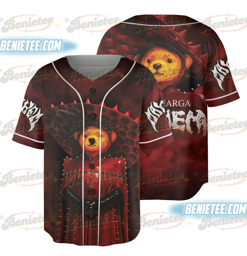 Lady Gaga “Mayhem” Bear Jersey, Red Latex Look from Abracadabra Music Video, Mayhem Ball Concert Tour Shirt
