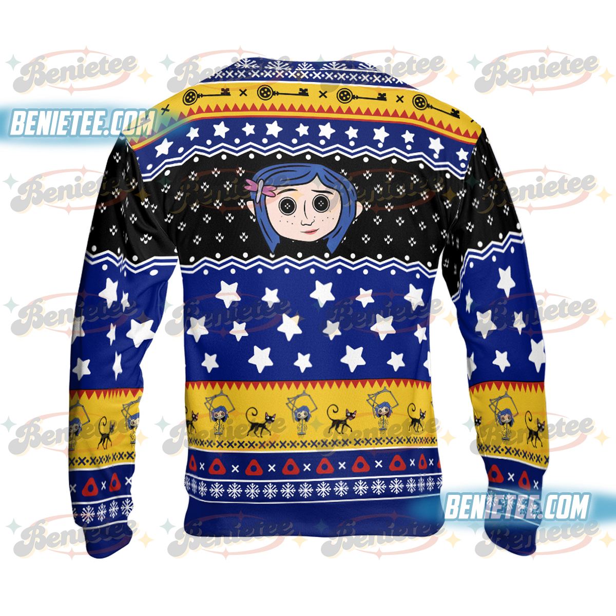 Scary Ragroll Sweatshirt, Cora Button eyes UGLY Sweatshirt, Bleached button doll gift, Movie Be Wise Be Brave, Coraline Jones Long sleeve - Image 3