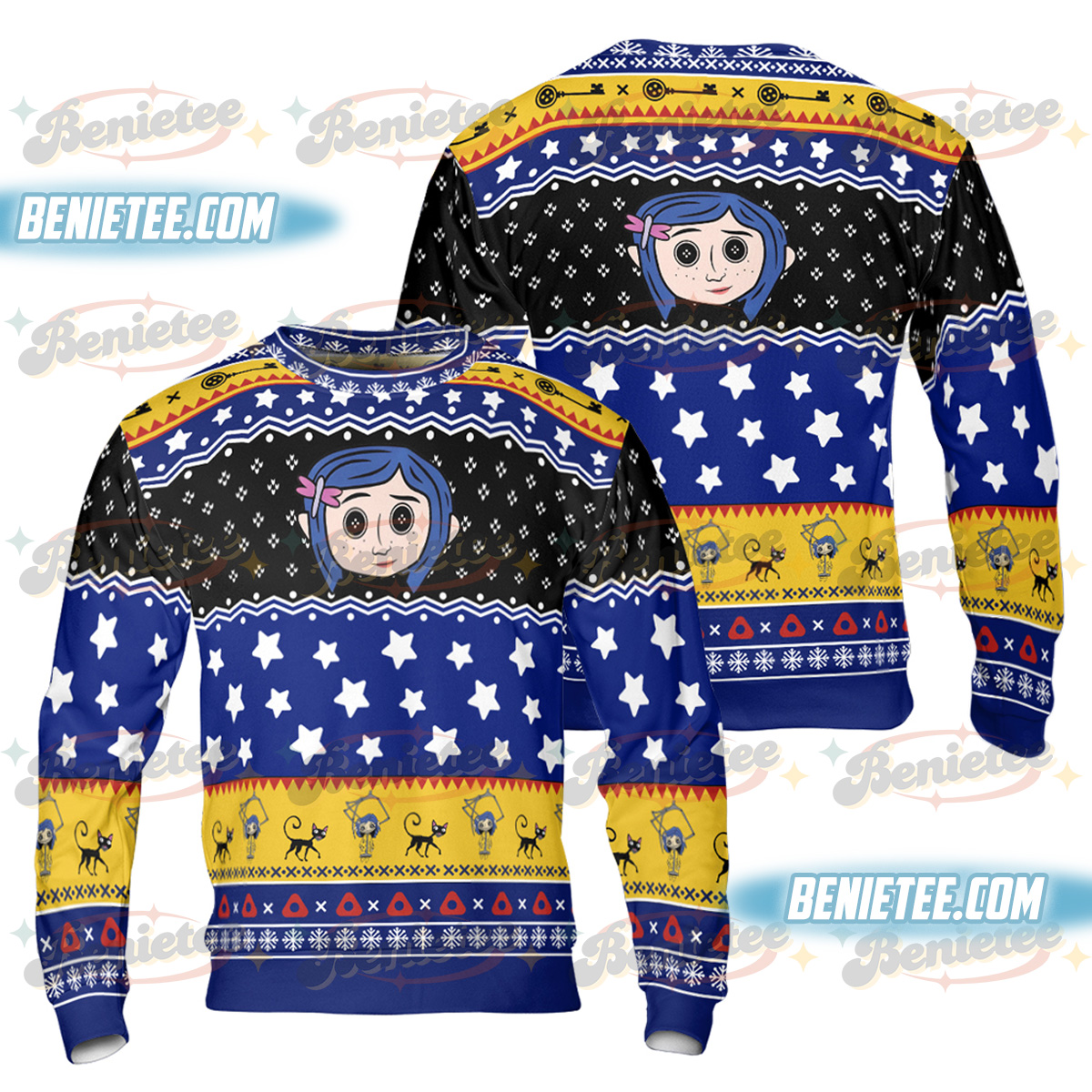 Scary Ragroll Sweatshirt, Cora Button eyes UGLY Sweatshirt, Bleached button doll gift, Movie Be Wise Be Brave, Coraline Jones Long sleeve