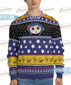 Alternative view of Scary Ragroll Sweatshirt, Cora Button eyes UGLY Sweatshirt, Bleached button doll gift, Movie Be Wise Be Brave, Coraline Jones Long sleeve