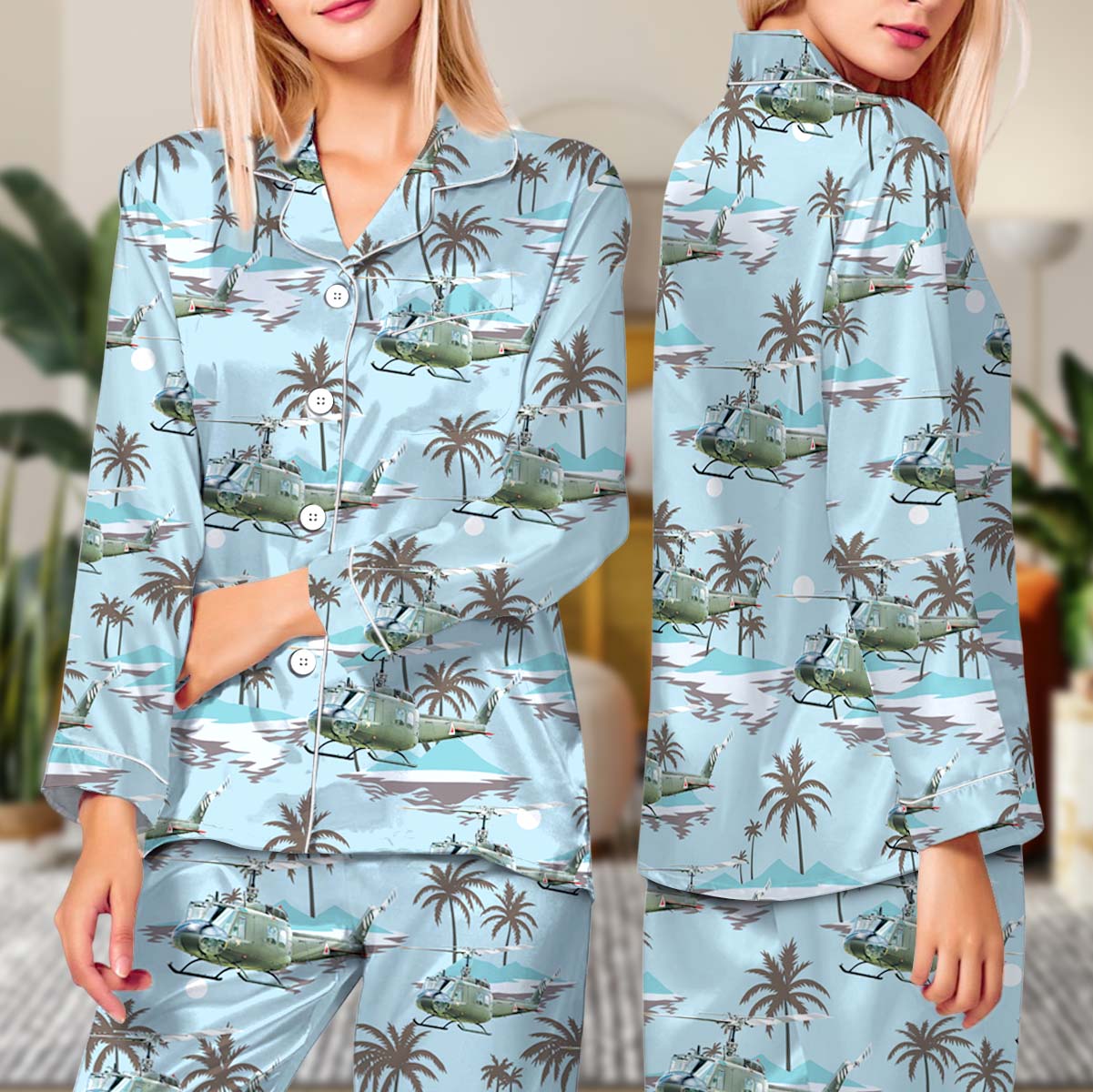 U.S Army Bell UH-1 Iroquois Long Pajamas Set, Military helicopter Bell UH-1 Iroquois Pajamas - Image 3