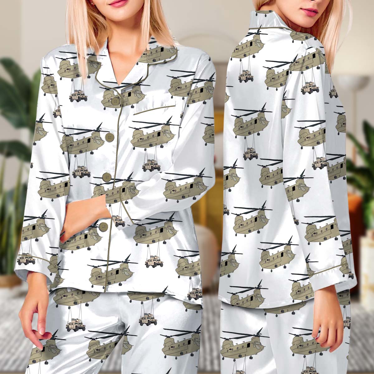 U.S. Army Pajamas Set Long, CH-47 Chinook Military Transport Pajamas - Image 3