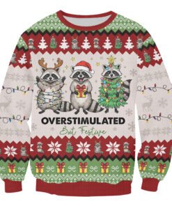 Alternative view of Raccoon Christmas Sweatshirt, Feral and Festive Ugly Sweater, Christmas Raccoon Feral Sweater, Raccoon Feral Shirt