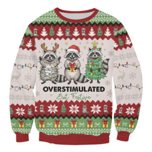 Alternative view of Raccoon Christmas Sweatshirt, Feral and Festive Ugly Sweater, Christmas Raccoon Feral Sweater, Raccoon Feral Shirt