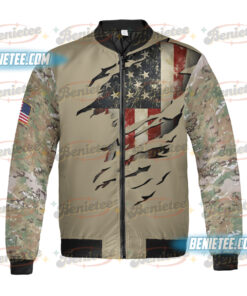 Alternative view of Memorial Day Bomber Jacker, Land of the brave Shirt, Patriotic American Flag Shirt, Army Shirt, Heart Memorial Day Shirt