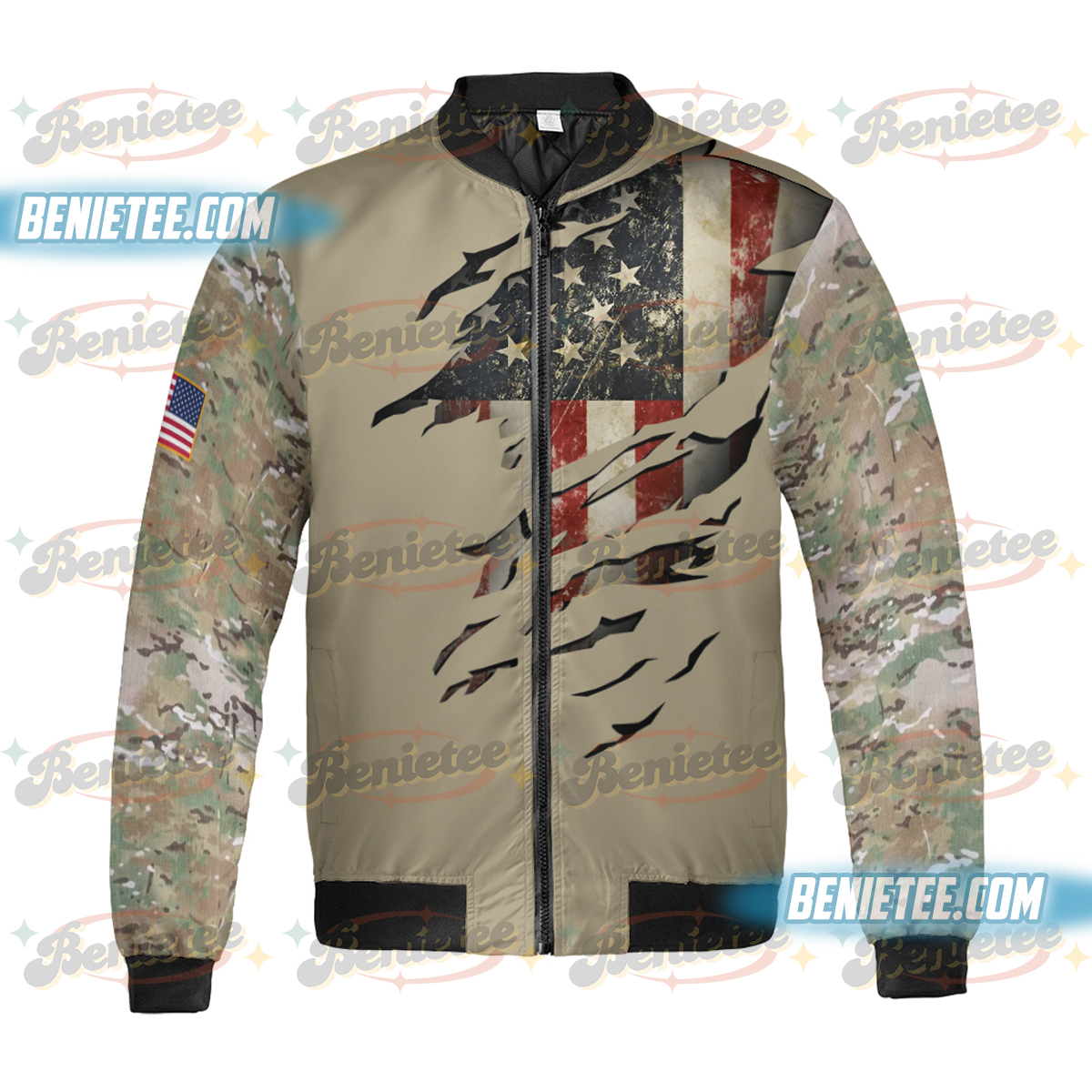 Memorial Day Bomber Jacker, Land of the brave Shirt, Patriotic American Flag Shirt, Army Shirt, Heart Memorial Day Shirt - Image 2