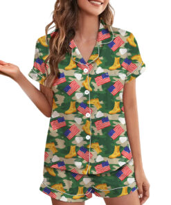 Military Girly Shirt, Camo Bow Army Pajamas Set Short, Patriotic Veteran Graphic T-Shirt, Support Our Troops Shirt, Army Mom Gift, USA Pride Tee