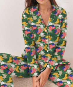 Military Girly Shirt, Camo Bow Army Pajamas Set Long, Patriotic Veteran Graphic T-Shirt, Support Our Troops Shirt, Army Mom Gift, USA Pride Tee