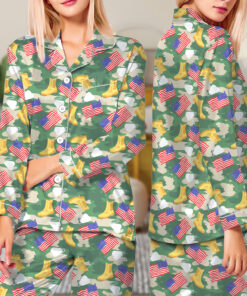 Alternative view of Military Girly Shirt, Camo Bow Army Pajamas Set Long, Patriotic Veteran Graphic T-Shirt, Support Our Troops Shirt, Army Mom Gift, USA Pride Tee