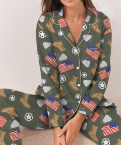 Army Star Vintage Military Pajamas Set Long, Army Aesthetic Graphic Tee Gift for Soldier Patriotic Shirt Veterans Day Gift Tee