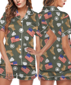 Alternative view of Army Star Vintage Military Pajamas Set Short, Army Aesthetic Graphic Tee Gift for Soldier Patriotic Shirt Veterans Day Gift Tee