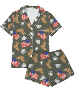 Army Star Vintage Military Pajamas Set Short, Army Aesthetic Graphic Tee Gift for Soldier Patriotic Shirt Veterans Day Gift Tee