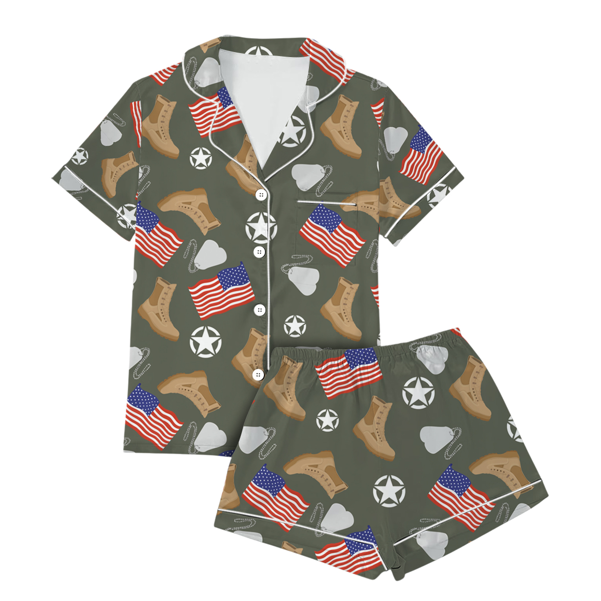 Army Star Vintage Military Pajamas Set Short, Army Aesthetic Graphic Tee Gift for Soldier Patriotic Shirt Veterans Day Gift Tee