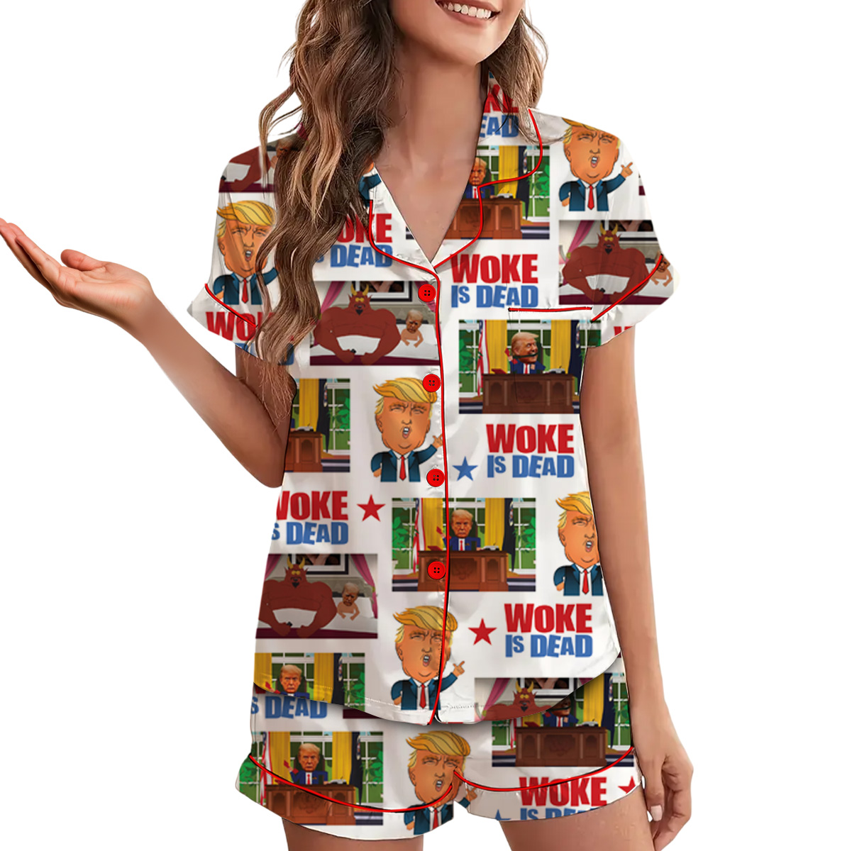 Woke is dead Funny Meme hot summer Silly Pajamas Short, Funny Trump in the Show South Park Unisex Softstyle T-Shirt - Image 2