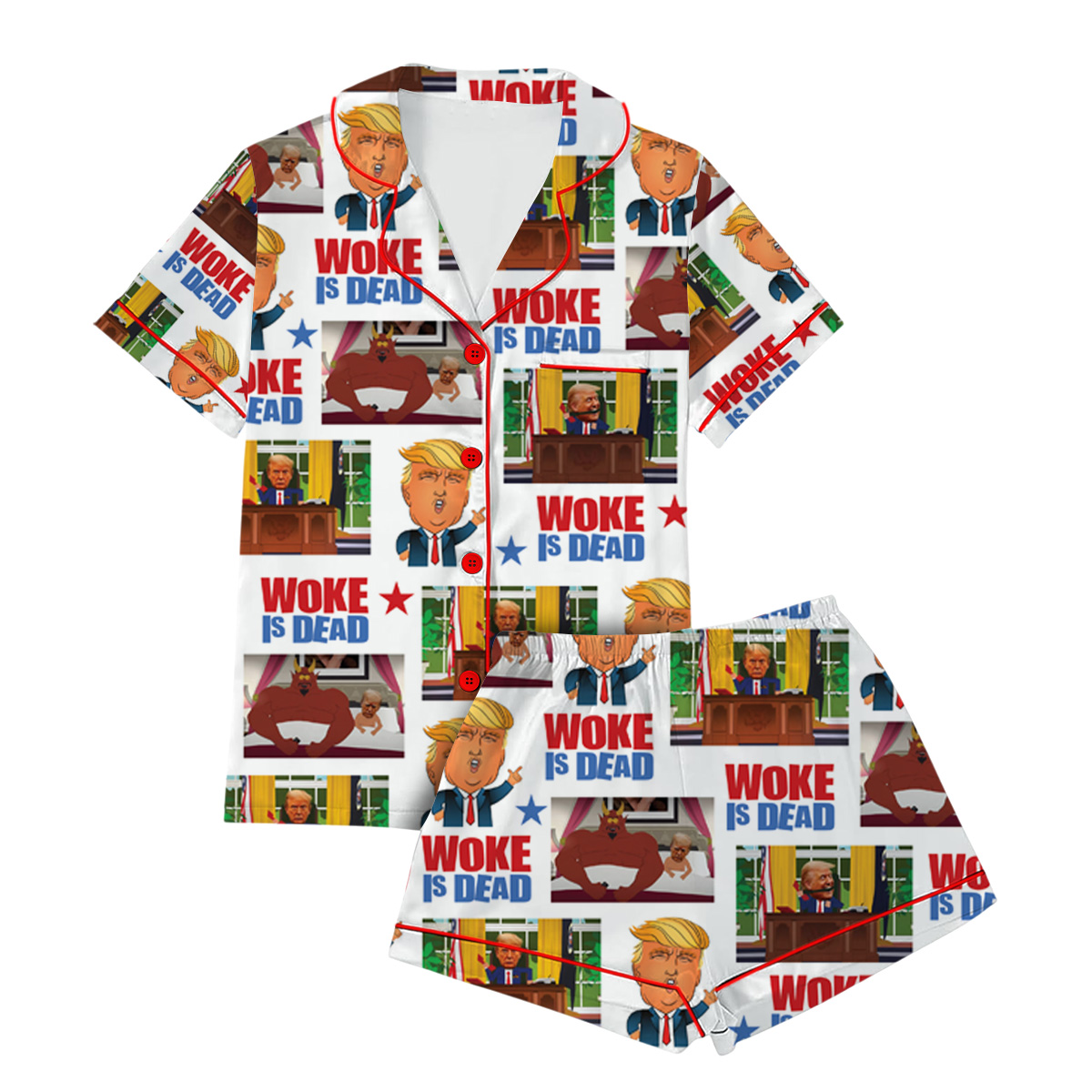 Woke is dead Funny Meme hot summer Silly Pajamas Short, Funny Trump in the Show South Park Unisex Softstyle T-Shirt - Image 4