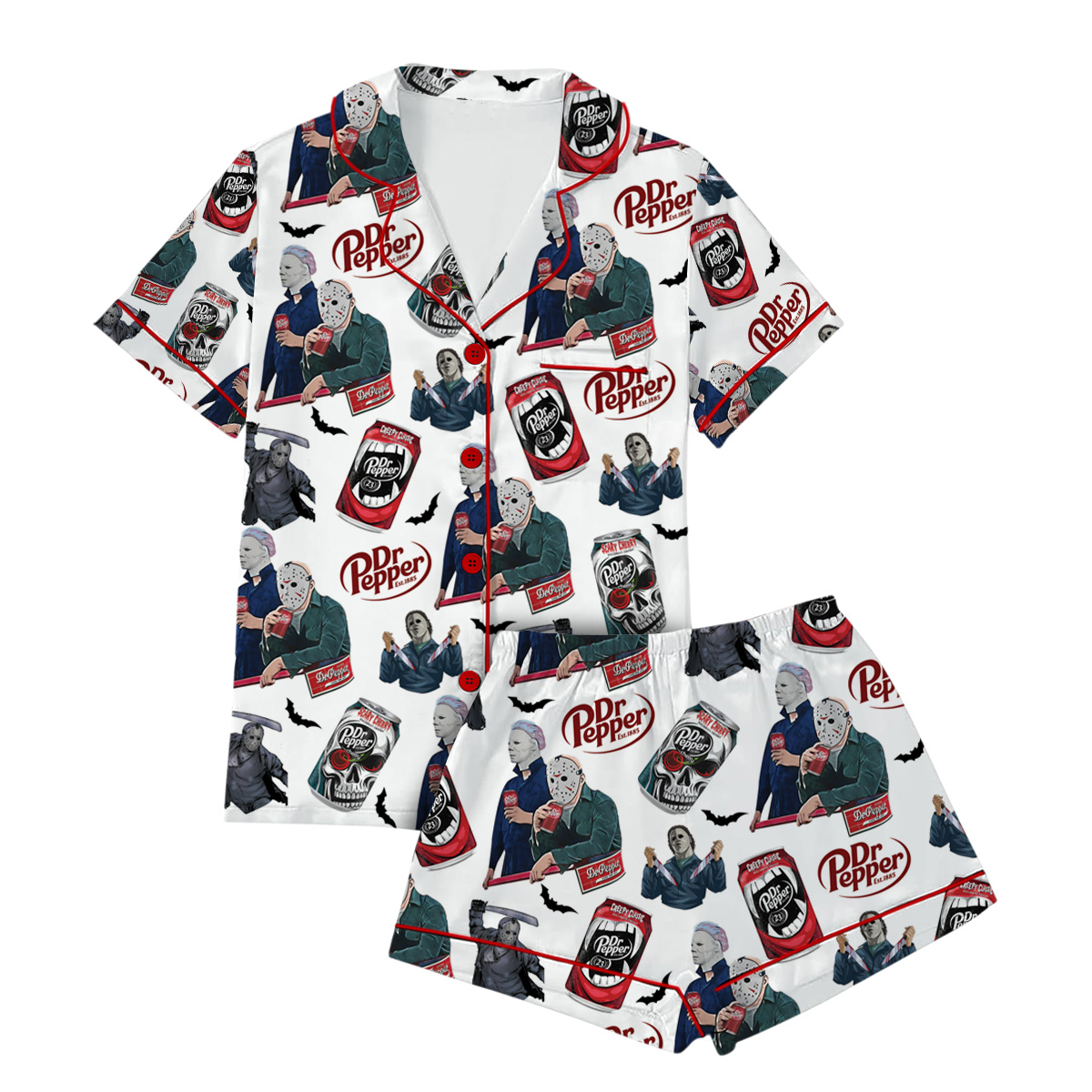Drink Dr Pepper Set Short, Good for Halloween Pajamas Set, Scary Movie Shirt, Funny Halloween Shirt - Image 2