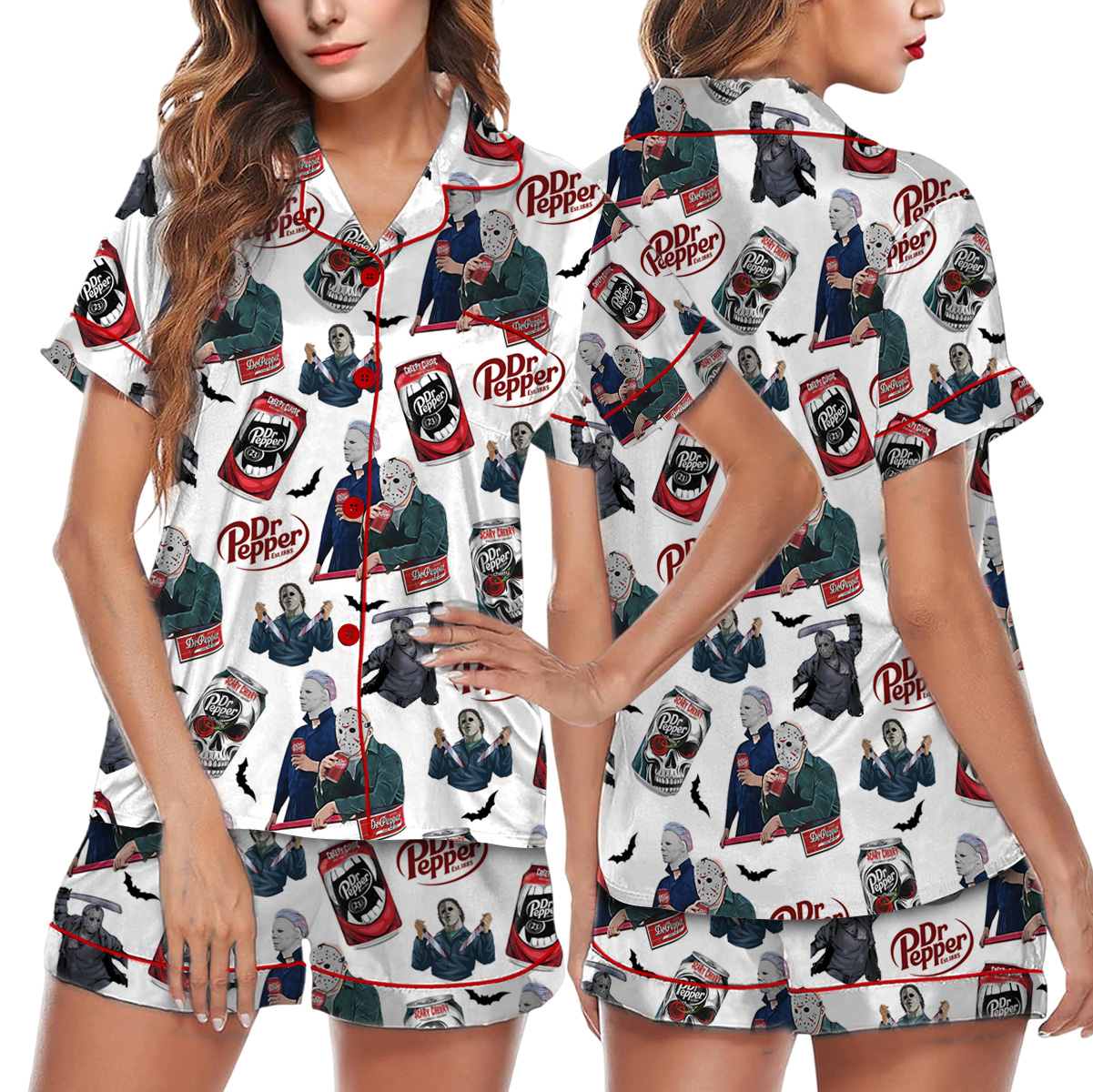 Drink Dr Pepper Set Short, Good for Halloween Pajamas Set, Scary Movie Shirt, Funny Halloween Shirt