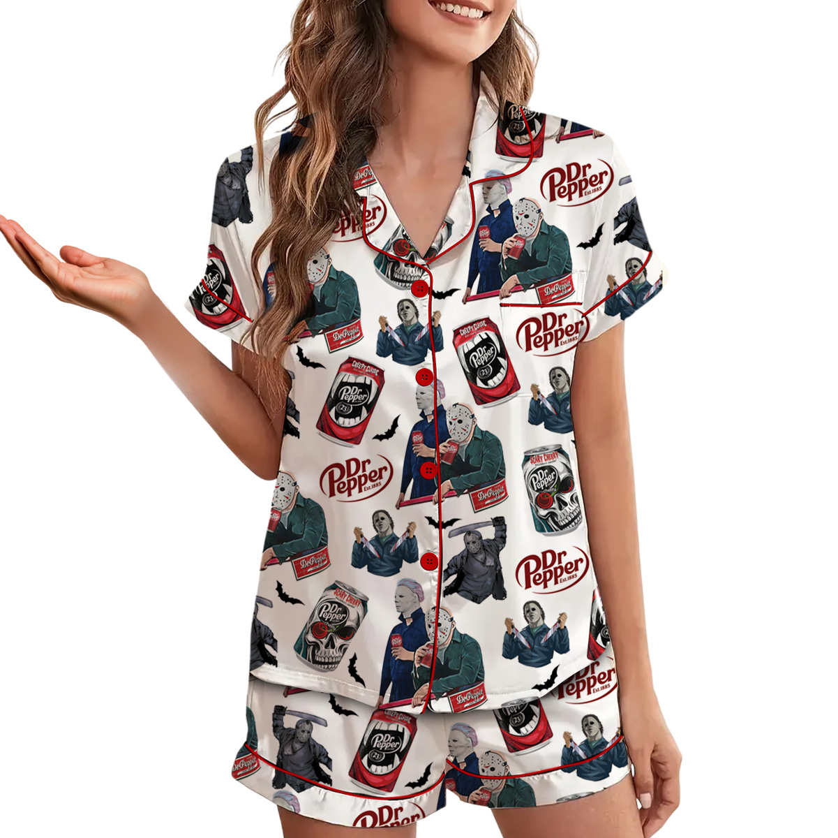 Drink Dr Pepper Set Short, Good for Halloween Pajamas Set, Scary Movie Shirt, Funny Halloween Shirt - Image 3