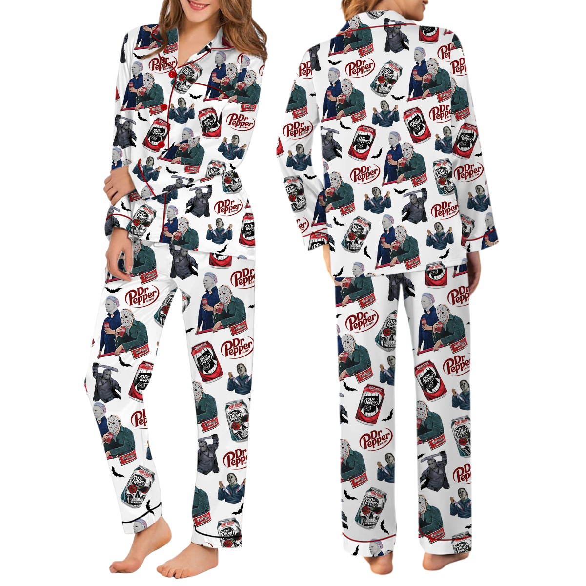 Drink Dr Pepper Pajamas Set Long, Good for Halloween Pajamas Set, Scary Movie Shirt, Funny Halloween Shirt - Image 3