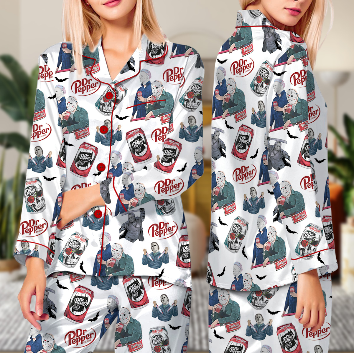 Drink Dr Pepper Pajamas Set Long, Good for Halloween Pajamas Set, Scary Movie Shirt, Funny Halloween Shirt - Image 2