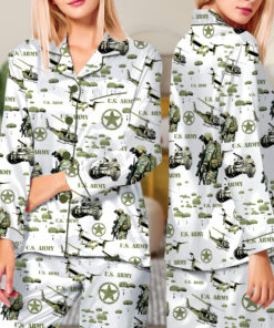 Vintage USA Army Military Green Camouflage Pajamas Set Long, Unisex Army Camo Apparel, Military Veteran Gift