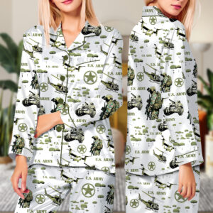 Vintage USA Army Military Green Camouflage Pajamas Set Long, Unisex Army Camo Apparel, Military Veteran Gift