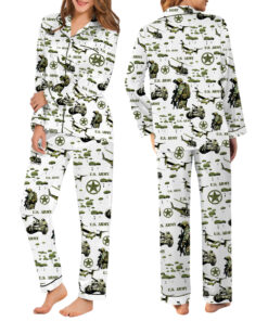 Alternative view of Vintage USA Army Military Green Camouflage Pajamas Set Long, Unisex Army Camo Apparel, Military Veteran Gift