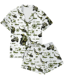 Alternative view of Vintage USA Army Military Green Camouflage Pajamas Set Short, Unisex Army Camo Apparel, Military Veteran Gift