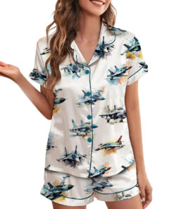 Aircraft Fighter Jets Pajamas Set Short, Military Airplane Pajamas