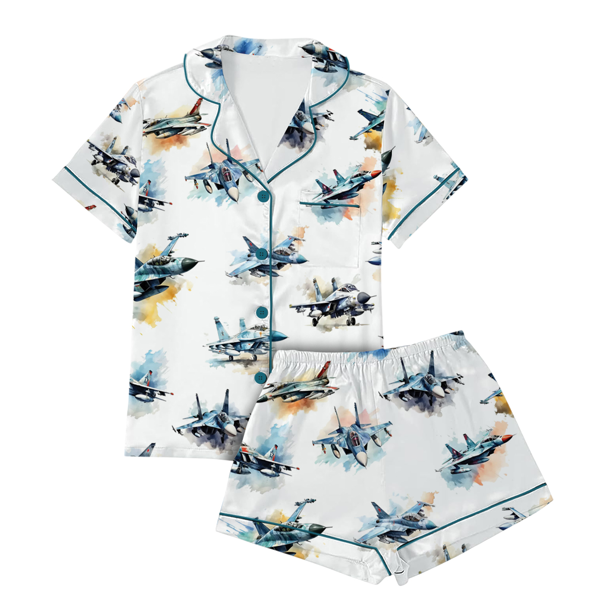 Aircraft Fighter Jets Pajamas Set Short, Military Airplane Pajamas - Image 4