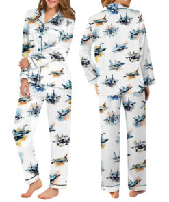 Alternative view of Aircraft Fighter Jets Pajamas Set Long, Military Airplane Pajamas