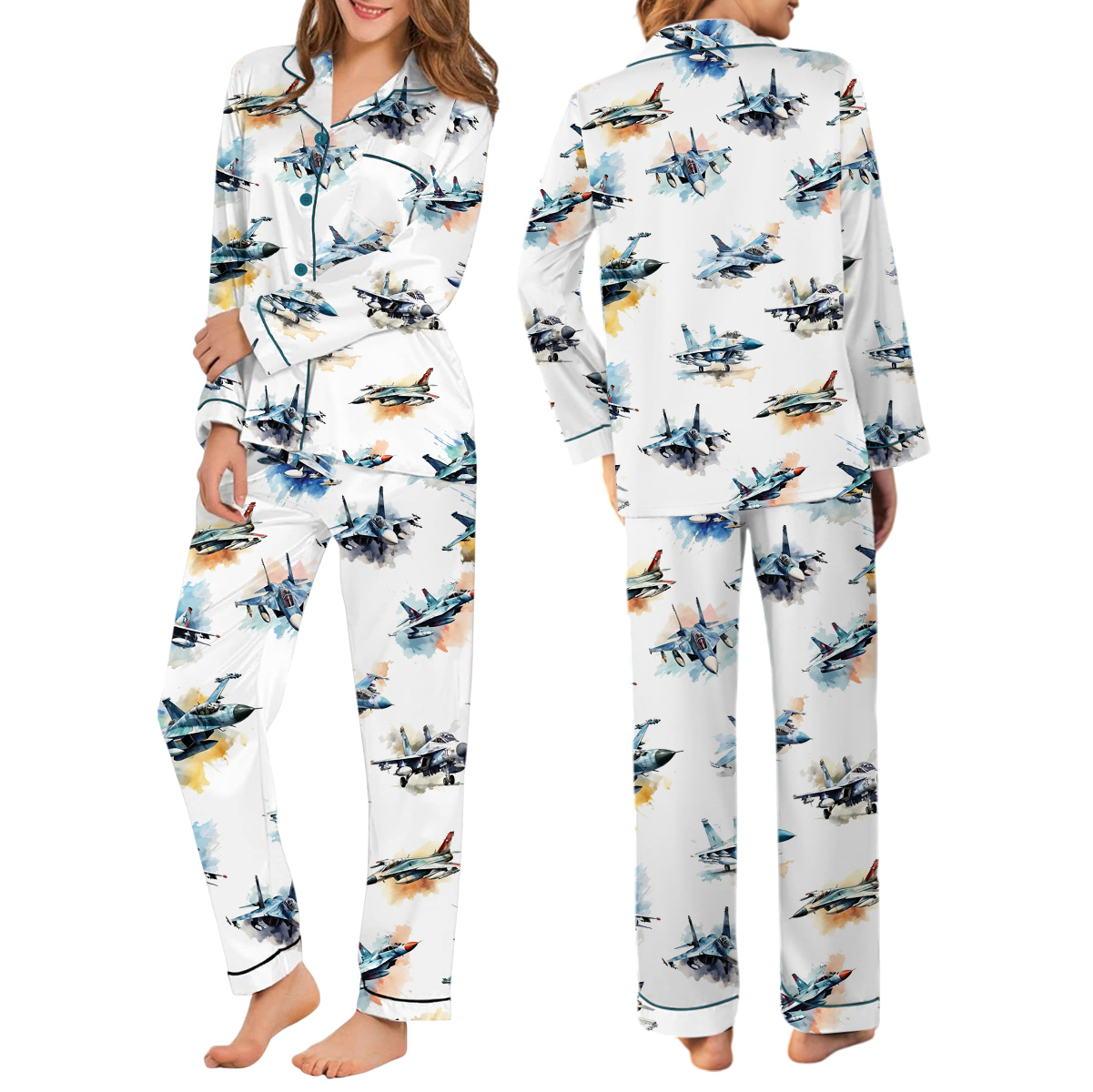 Aircraft Fighter Jets Pajamas Set Long, Military Airplane Pajamas - Image 2