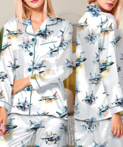 Aircraft Fighter Jets Pajamas Set Long, Military Airplane Pajamas