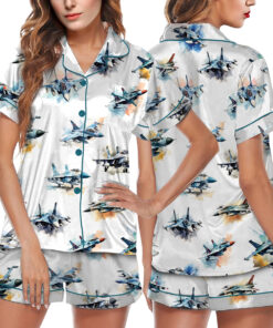 Alternative view of Aircraft Fighter Jets Pajamas Set Short, Military Airplane Pajamas
