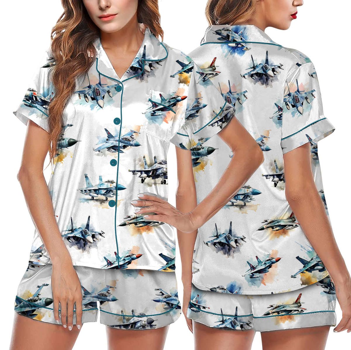 Aircraft Fighter Jets Pajamas Set Short, Military Airplane Pajamas - Image 2