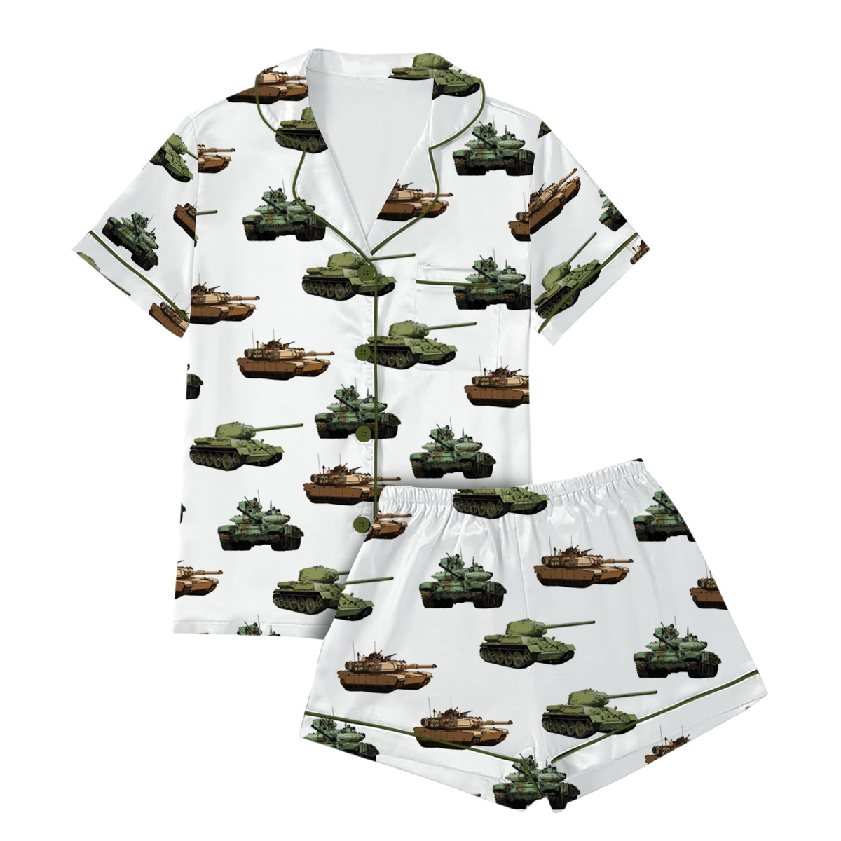 Sherman Tank WW2 T-Shirt for Military Fans, Funny Army Pajamas Set Short