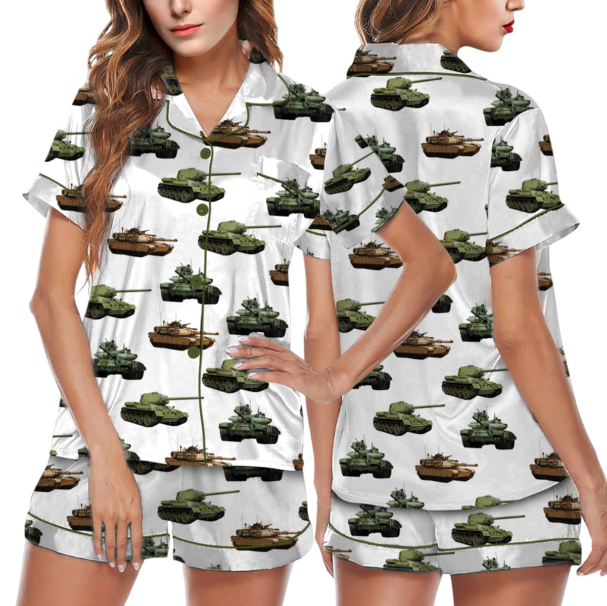 Sherman Tank WW2 T-Shirt for Military Fans, Funny Army Pajamas Set Short - Image 2