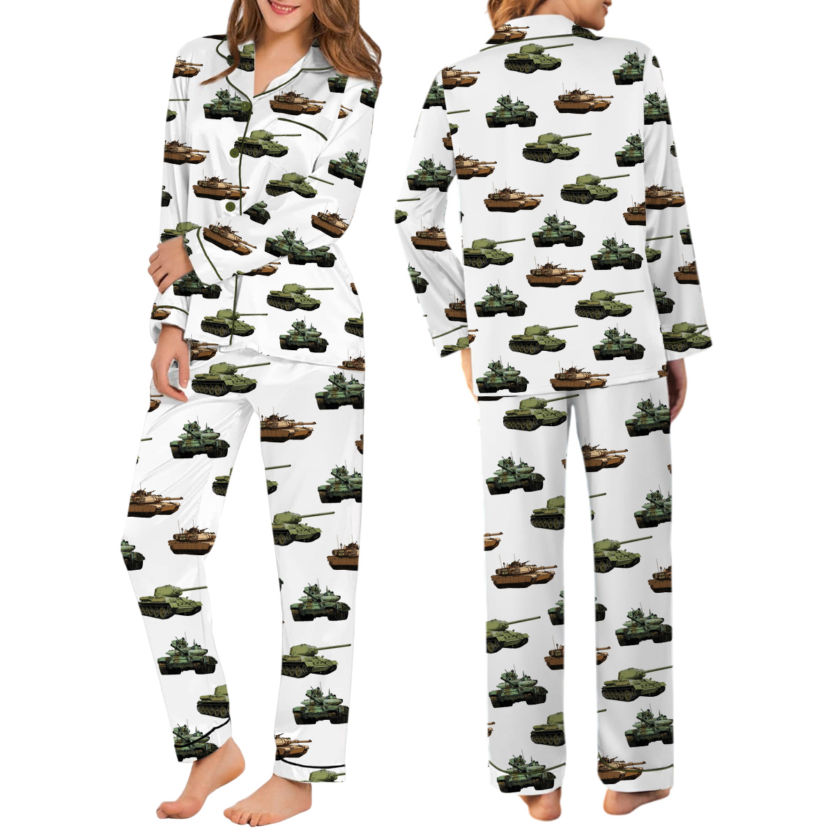 Sherman Tank WW2 T-Shirt for Military Fans, Funny Army Pajamas Set Long - Image 2