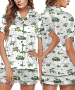 United States Veteran Pajamas Set Short, Tanks & Helicopter Graphic, Patriotic Military Tee