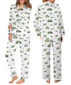Alternative view of United States Veteran Pajamas Set Long, Tanks & Helicopter Graphic, Patriotic Military Tee