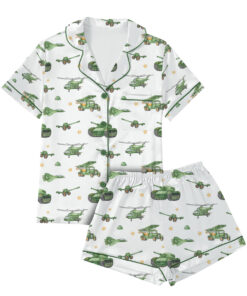 Alternative view of United States Veteran Pajamas Set Short, Tanks & Helicopter Graphic, Patriotic Military Tee