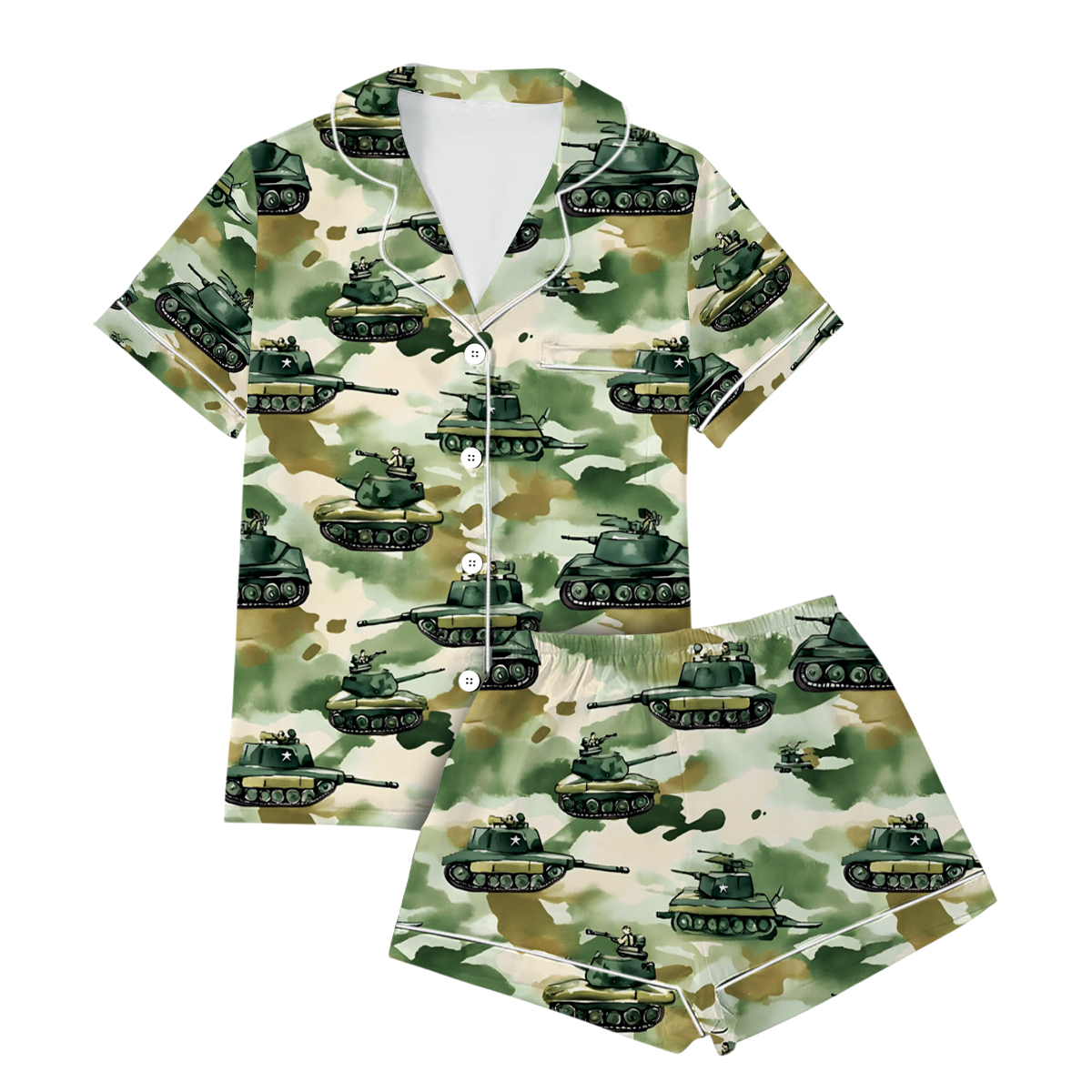 Army Tank Pajamas Set Short, Battle Pajamas, Military School T-shirt World War - Image 4