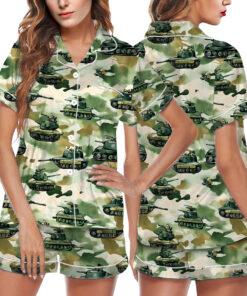 Alternative view of Army Tank Pajamas Set Short, Battle Pajamas, Military School T-shirt World War