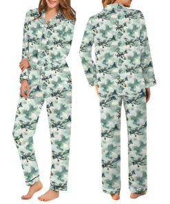 Alternative view of WWII US Fighter Jet Aircraft World War II Vintage Airplanes Pajamas Set Long