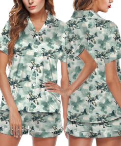 WWII US Fighter Jet Aircraft World War II Vintage Airplanes Pajamas Set Short